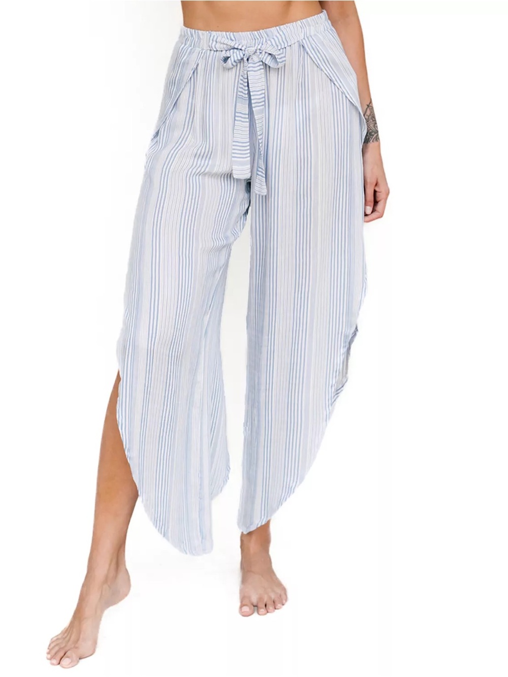 J Valdi Womens Tulip Striped Smock Cover-Up Pants Blue